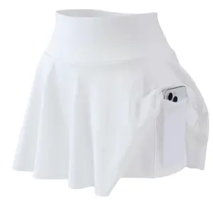 High-stretch seamless solid color shorts skirt 2-in-1 tennis skirt with pockets