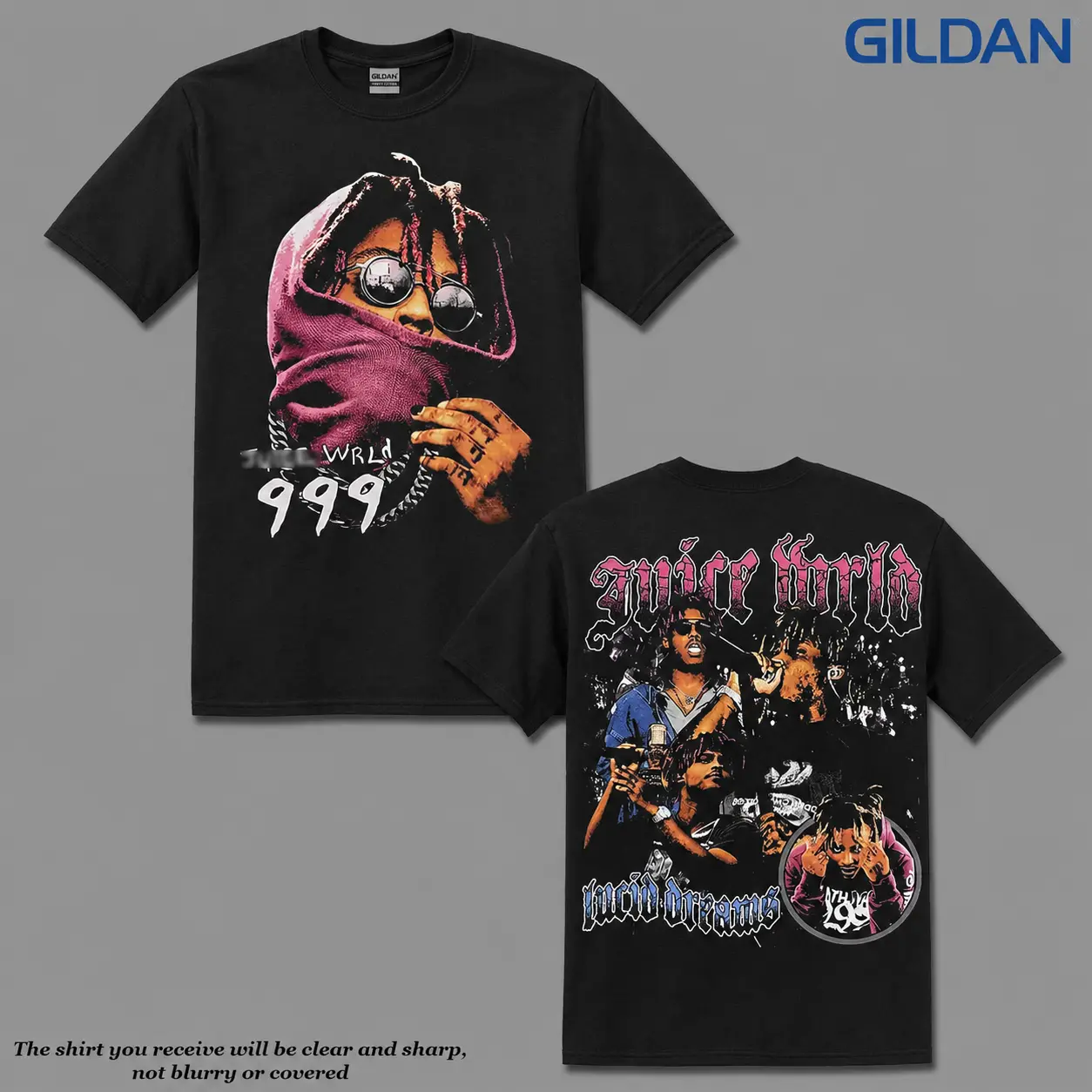 999 Godzilla Graphic Premium Acid Washed Cotton T-Shirt For LLJW Fans, 999 Hip-Hop Shirt, Lucid Dreams Album Merch, Legends Never Die Fan Graphic Tee, Concert Music Outfit GILDAN TSHIRT BLACK