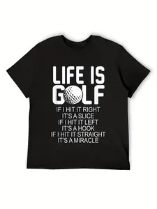 Men's Funny Golf T-Shirt - Life Is Golf Slogan, Retro Casual Short Sleeve Tee with Comfortable Fit & Machine Washable, Black Small (S) for Casual Attire & Golf Course Outfits - Casual Sportswear for Male Golfers