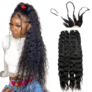 Wet and Wavy Crochet Human Hair Extensions Pre-separated Feather Crochet Water Wave Natural Color Knotless Installation Seamless Finish Invisible String Design