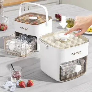 One Press Ice Cube Tray With Storage Bin Portable Handle Design Easy Release Ice Maker Container For Home Kitchen Summer Drinks And Outdoor Use