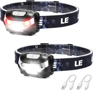 Lighting Ever LED Headlamp Rechargeable - Super Bright Head Lamp with 5 Modes for Camping & Hiking Gear Essentials, IPX4 Waterproof Headlight Flashlight with Red Light, USB Cable Included