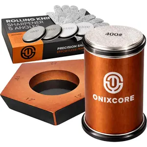 Rolling  Sharpener Kit,  5-Angle Base 12? 15? 17? 19? 22?, 4 Grit Discs (400# 1000# , 1000# 3000# Ceramic),  for Fine , Gloves for Protection,  Sharpener