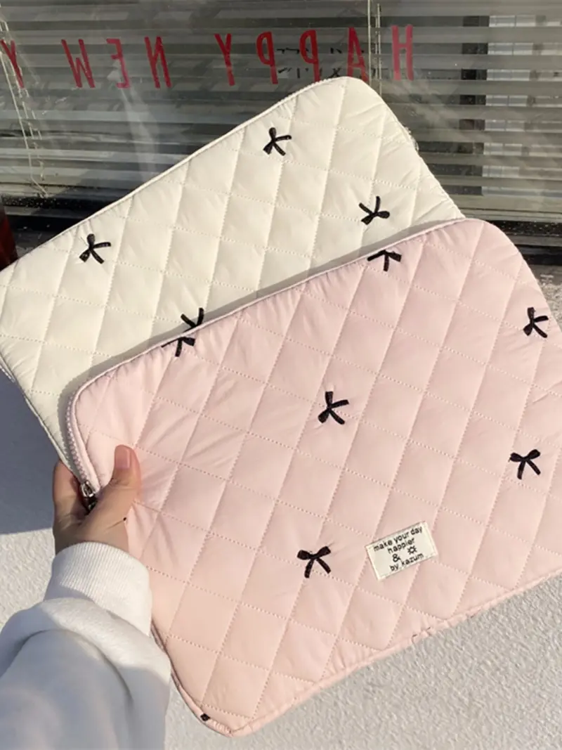 Cute Lingge Embroidered Bow Tablet Bag Laptop Bag compatible with Macbook Full of Girl Hearts Laptop Cover