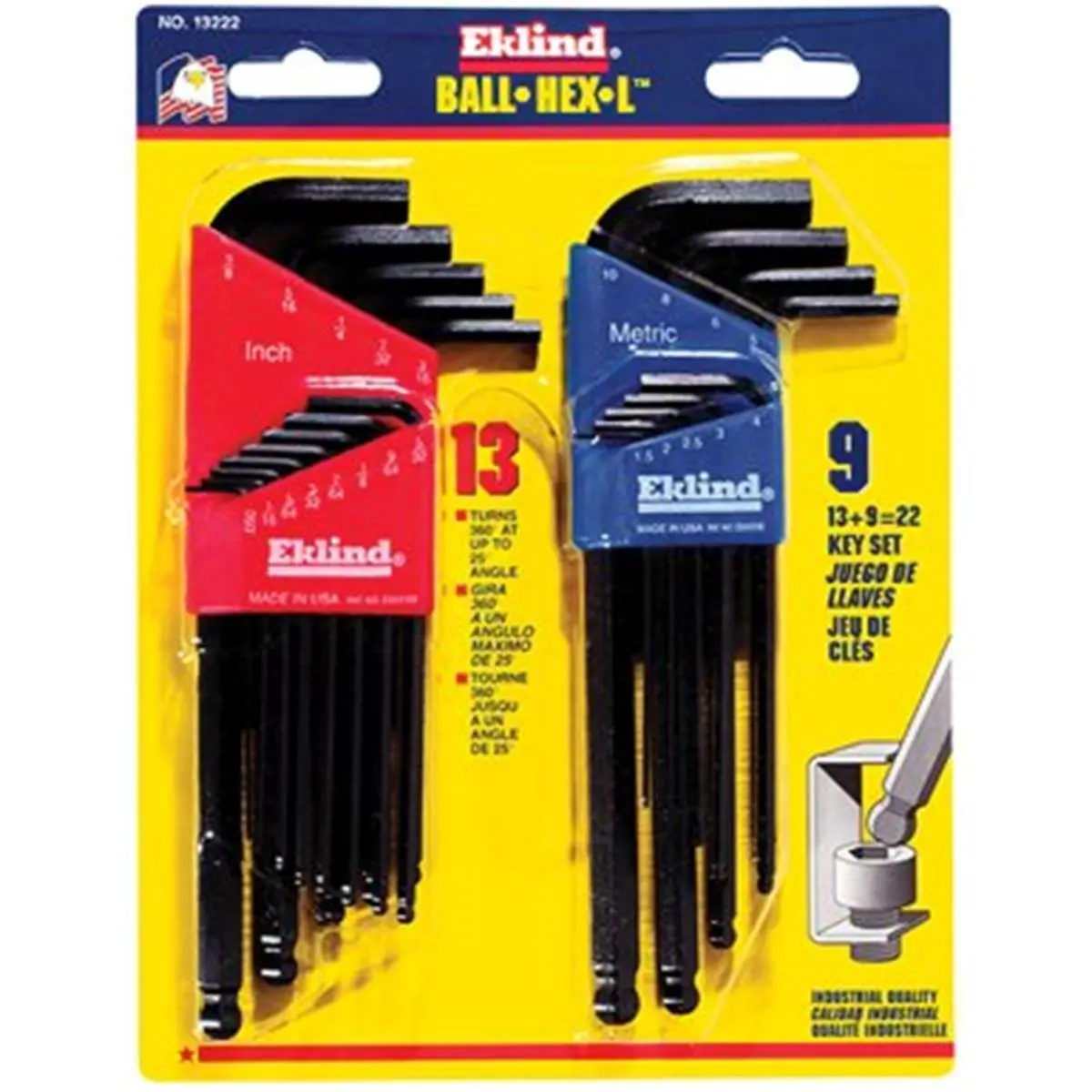 Eklind Tool 269-13222 Combination Inch-Metric Ball-End Wrench Set, 360-Degree Rotation, Rust-Resistant, Burr-Free Short Arm, Maximum Torque Application, Color-Coded Compact Holders
