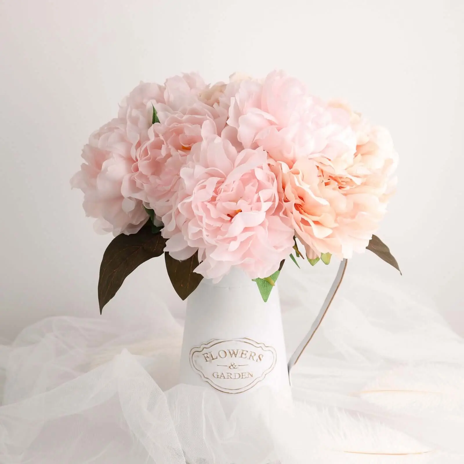 2 Pack Blush Artificial Silk Peony Bouquets, Real Touch Peony Flowers, 17"