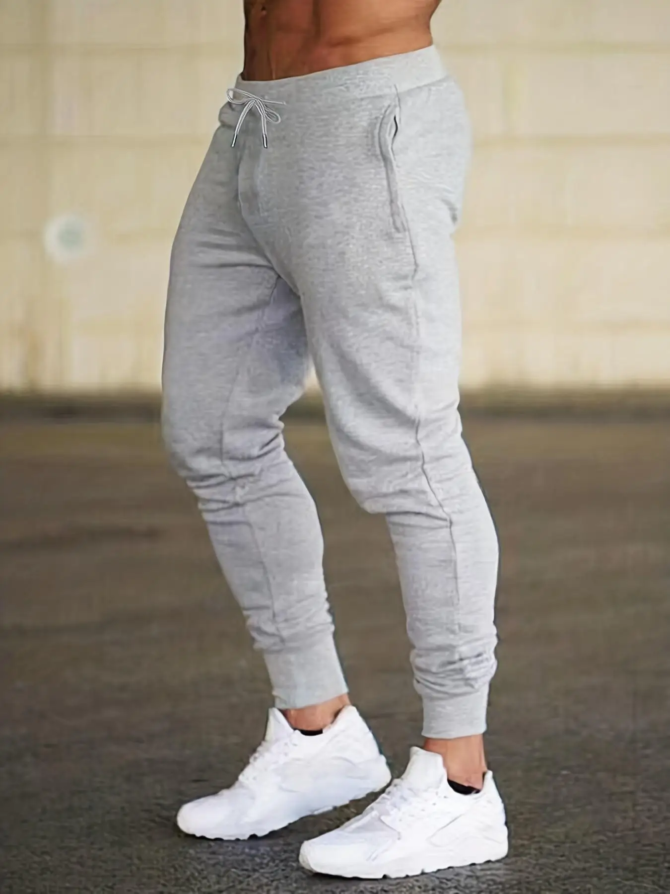 Men's Plain Drawstring Sweatpants, Fashion Regular Fit Pocket Elastic Waist Trousers, Sweatpants for Men, Men's Streetwear Bottoms for Spring & Fall