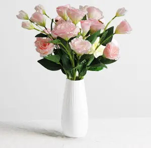 White Ceramic Vase, 7.5 Inch Flower Vase with Vertical Stripes for Pampas Calla Lily Tulip, Minimalism Modern Style for Housewarming, Weddings, Birthday, Christmas, Thanksgiving, New Year