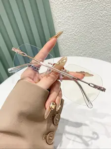 Fashionable Rimless Eyeglasses, Stylish Metal Eyeglasses for Women & Men, Fashion Eyeglasses for Work, Daily Clothing Decor, Perfect for Student Daily Use