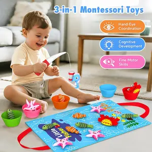Toddler Toy Montessori Toys for 1 Year Old Baby Boy Girl Birthday Gift, 22pcs Cloth Fishing Game Learning Toys for Toddlers 1-3 - Counting, Color Sorting, Fine Motor Skills 6-18 Months Babies