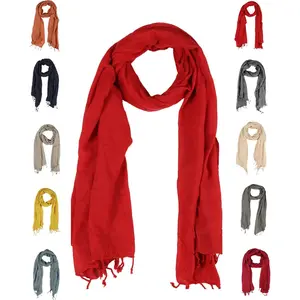 THE ART BOX 100% Cotton Solid Women's Fashion Scarf Pashmina Shawl Wrap Long Lightweight Scarves For Men & Women