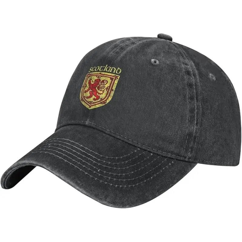 Scottish Flag Rampant Lion Denim Trucker Hat Baseball Cap for Men Or Women Cowboy Black