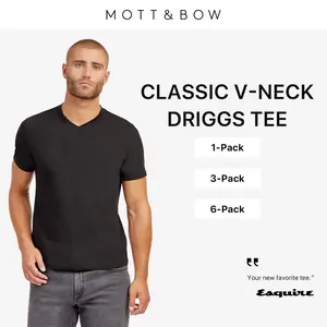 Mott & Bow 1 Pack, 3 Pack, 6 Pack, Classic V-Neck Driggs Tee Flattering Neckline Comfortable Fit for Men Tagless Neck Branding