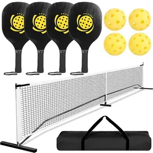 Outdoor Portable Pickleball Net System 22ft Regulation Size with 4 Paddles 4 Balls and Carry Bag for Driveway-4328