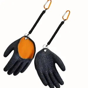 Anti-Slip Anti-Scratch Fishing Gloves with Retractable Lanyard Set, Thick Latex Design, Outdoor Fishing Safety Protection