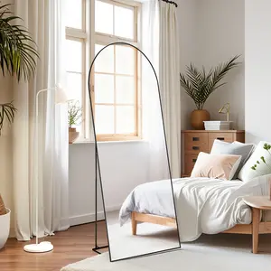 Arched/Rect Full Length Mirror, Full Body Mirror With Stand, Hanging Or Leaning For Wall, Aluminum Alloy Thin Frame Floor Standing For Hotels And Bathrooms