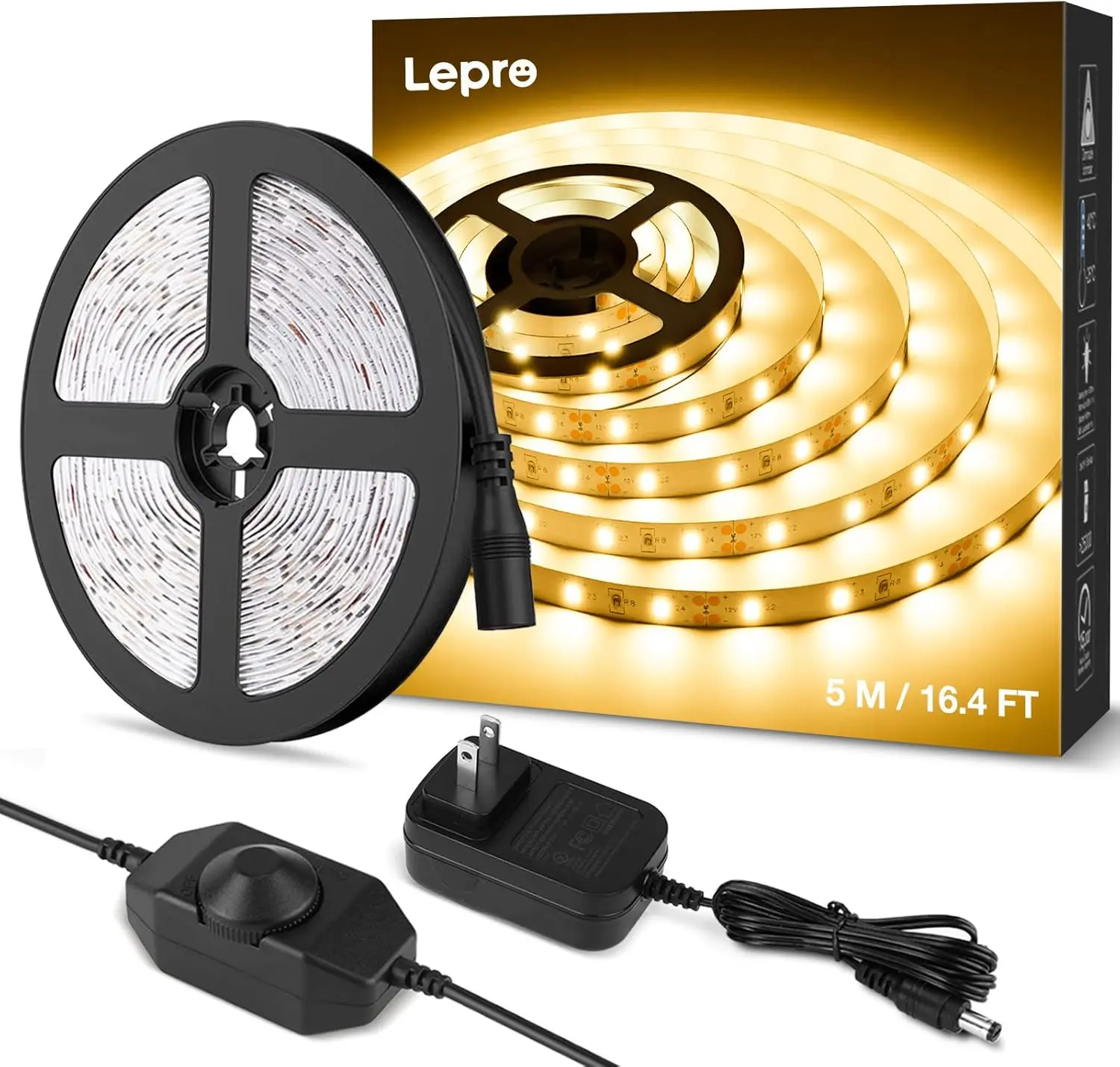 LEPRO LED Light Strips, 16.4Ft Dimmable 3000K Warm White Vanity Tape Lights, 300 SMD 2835 Super Bright LEDs, Strong 3M Adhesive, Ideal for Home, Under Cabinet
