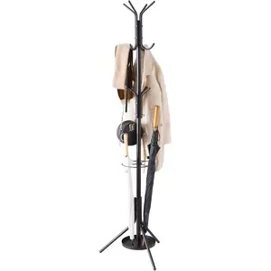 Coat Rack Freestanding,Metal Coat Tree with Umbrella Holder,Hat and Coat Rack Stand for Entryway, Hallway, Living Room, Bedroom (Black)