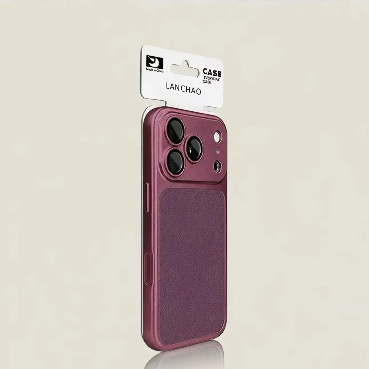 Luxury Burgundy Protective Cellphone Case - Stitched-Look Leather Plate Casing, Electroplated Edge Cover, Gentle Touch, Shockproof Full Protection for iPhone 13,14,15,16,17,18