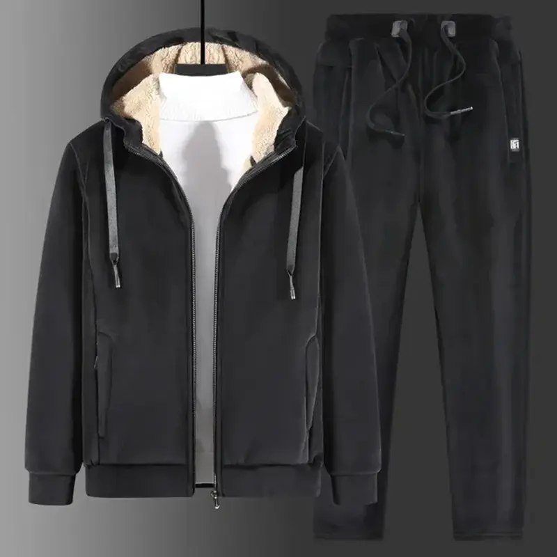 Cashmere Tracksuit Men'S Sets Fleece Thick Hooded Brand Casual Track Suits Men'S Sets Jacket + Pant Warm Fur Winter Sweatshirt LASTOCEAN