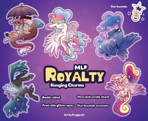 MLP Royalty Keychains - Princess Celestia, Princess Luna, Princess Cadence, Queen Chrysalis, Discord: 3 Inch Acrylic Double-Sided Charm with Glitter Epoxy Finish