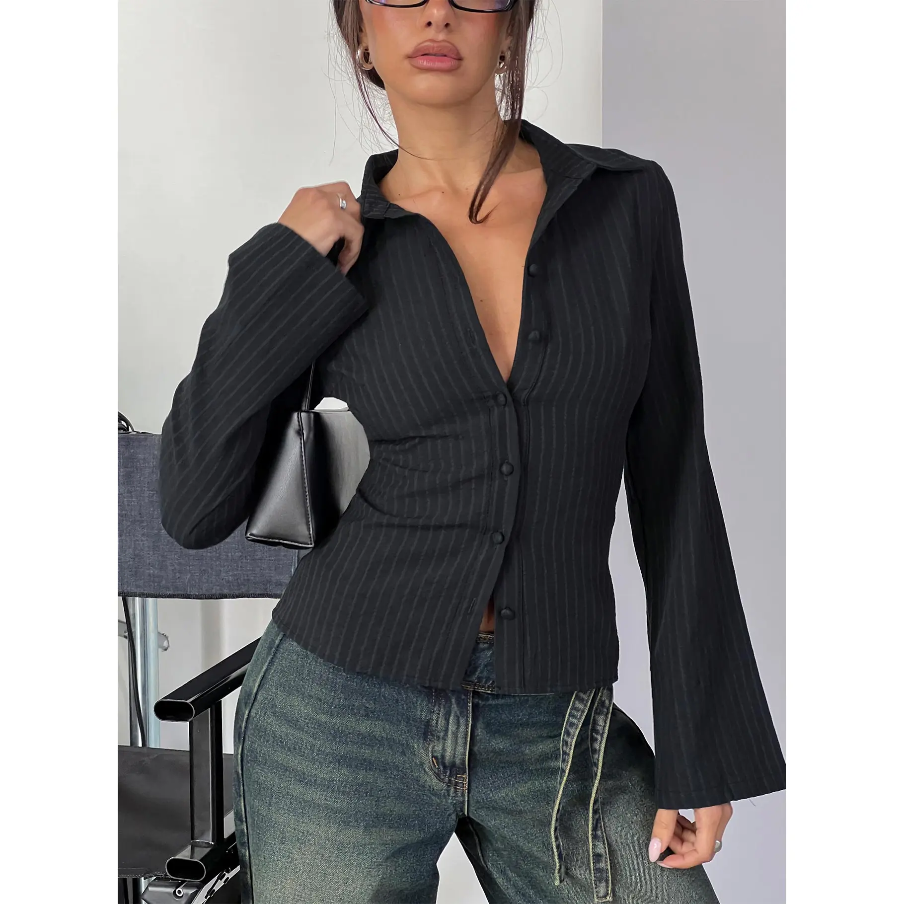 Anni Pinstripe Shirt Black