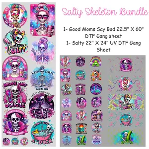 Salty Skeleton Bundle 22" X 24" UV DTF and a  DTF Transfers Gang Sheet 22” wide x 60” long DIY Direct to Film T Shirt Transfers