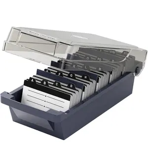 MaxGear Large Plastic Stationery Organizer Desk Holder with Lid, A-Z Index Tabs File Storage Case, 500 3.5”x2.2” Card Capacity, Gray Office & Home Desk Accessory Kit