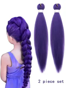 Kpop Long Purple Braided Hair Extensions, Soft Synthetic Hair, 2 Pre-Stretched Synthetic Pieces Ideal for Braided Styles, Daily Wig Extensions, Halloween, Christmas, Music Festival Costumes, Cosplay kpop demon hunters