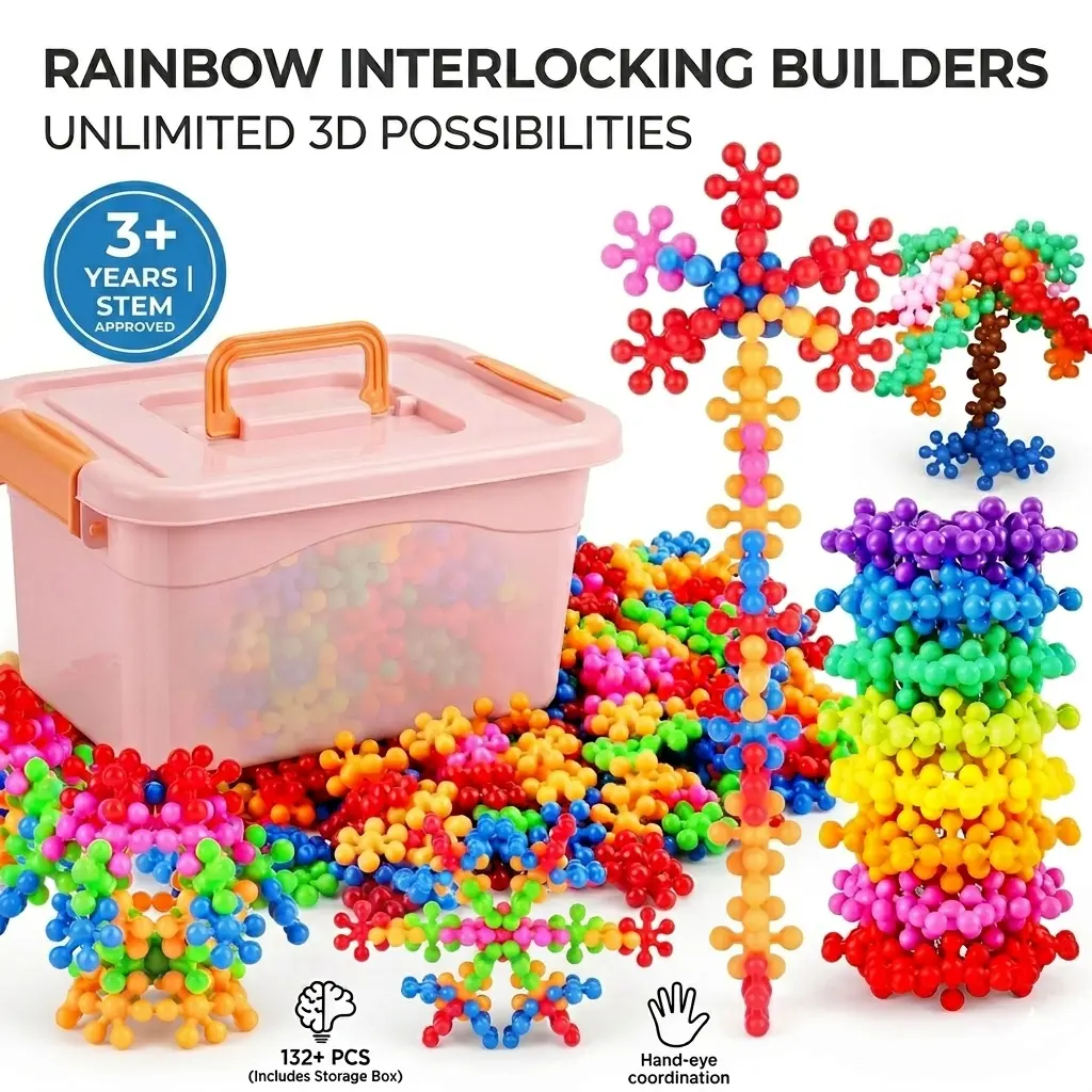 Creative Interlocking Snowflake Toy Kit - Mess-Free Storage Bin Included | Boosts Fine Motor Skills & Imagination | Best Birthday Gift for Boys & Girls Ages 3+ Creative Building Blocks Diy Playset