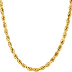 LIFETIME JEWELRY 5mm White Gold Chain for Men & Women 24k Real Gold Plated Diamond Cut Gold Rope Chain for Men & Gold Chain Necklace Women 16 to 36 Inch (16 inches, Gold)