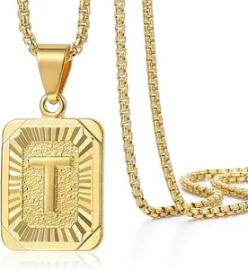 Initial A-Z Letter Pendant Necklace Mens Womens, Capital Letter 14K Gold Plated, 3mm Box Chain, 18/20/22/24inch