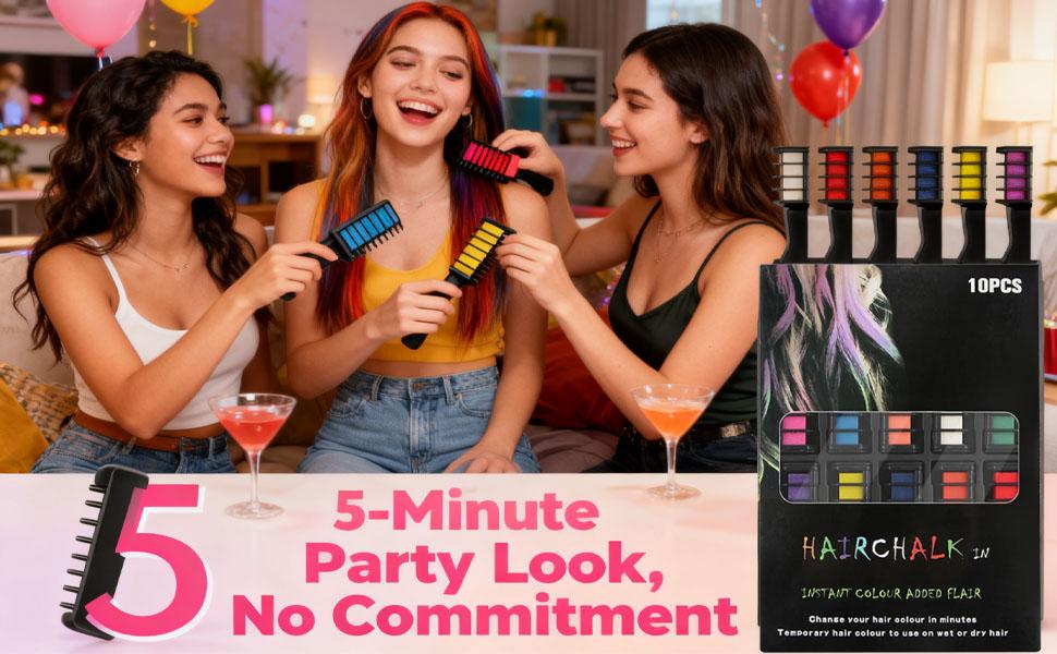 10-Color Hair Chalk Comb Set| Vibrant Temporary Hair Dye for Parties/Cosplay Safe Washable Highlight Powder Pencil  Easy DIY Hair Color Kit for Kids/Teens/Adults| Quick Styling for Halloween, Wedding, TikTok Trends Haircare Daily Glossy