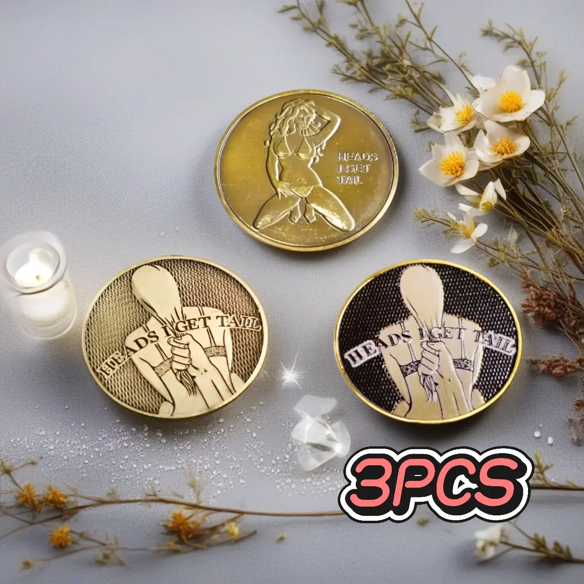 3PCS Lucky Collectible Coins - Vintage Charm Heads and Tails - Bikini Youth Challenge Alloy Decorations,AnniversarySuitable for Sports Fans Poker Markers Coasters Car and Room Decorations Festival Gifts Handicrafts Men's Gifts Fun Gifts (Not Legal Tender)