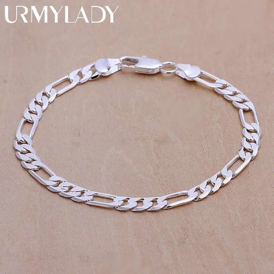 FashionUS - 925 Sterling silver Bracelet 6mm chain Wedding nice gift solid for men women Jewelry fashion beautiful Bracelet 20cm 8inch
