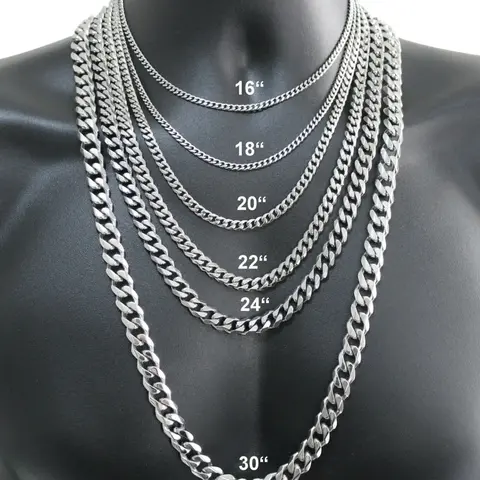 3/5/7/9/11mm Stainless Steel Silver Color Cuban Curb Chain Necklace Choker 16-30" for Men Women Daily Jewelry Christmas Gift