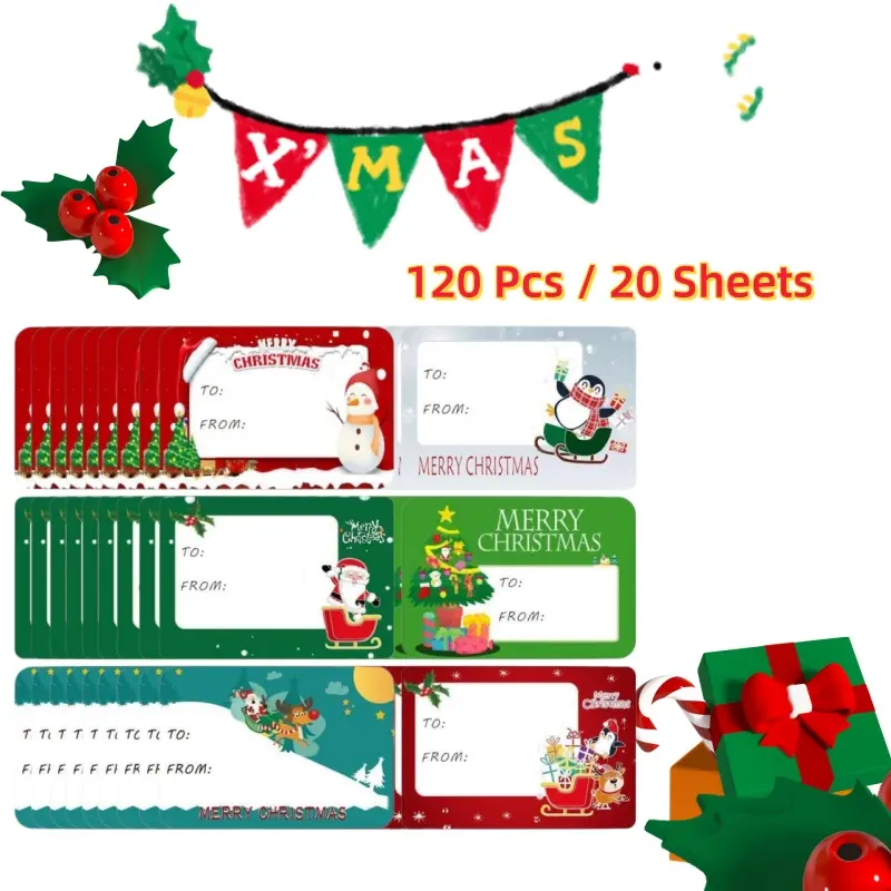 [Back to School]Christmas Gift Label Sticker, 120pcs/set Writable Self‑Adhesive Gift Tag, Gift Wrapping Sticker, Gift Tags Sticker, Customizable Stickers, Self‑Adhesive Labels, Gift Stickers Labels For Presents, Festive & Party Supplies-MM1