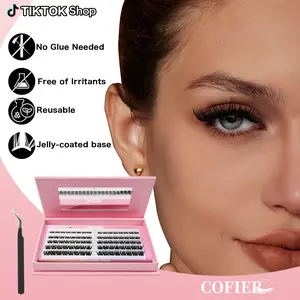 COFIER NOVA Lash Clusters No Glue Needed Reusable DIY Press-On Lash Kit with Jelly Base for Natural Glam 12mm-18mm Lengths Synthetic Eyelashes Extensions