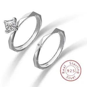 Shine Together  Princess Cut Couple Ring Set S925 Sterling Silver Sparkling CZ Wedding Engagement Rings wedding ring queen ring