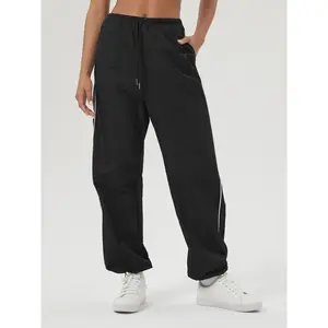 Women’s zip pocket sweatpants, casual jogger pants for sports and outdoor activities, ladies sportswear for daily wear
