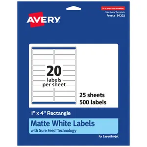 Avery Matte White Rectangle Labels, 1" x 4"