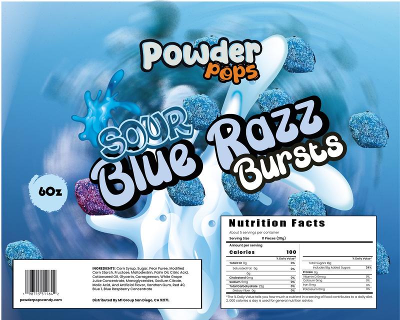 PowderPops Sour Blue Razz Gusher Bursts Viral Candy 6OZ Fruity sweet razz blue