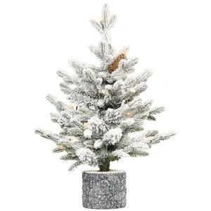 Pre-Lit Potted Flocked Artificial Christmas Tree