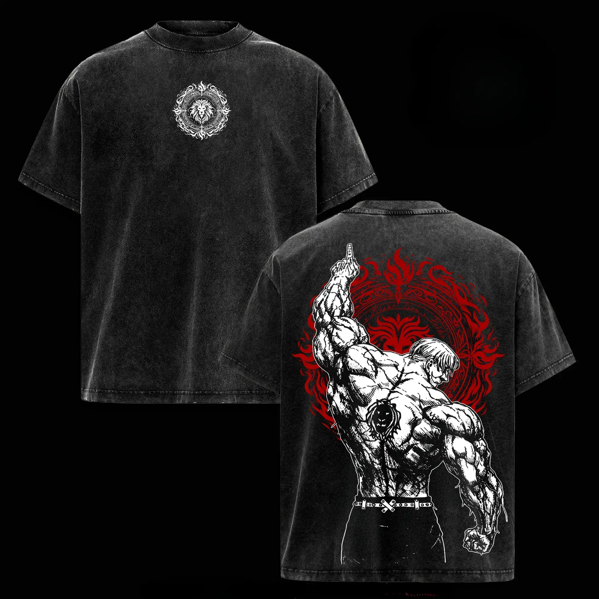 Men's Unisex Escanor Graphic Tee - Vintage Acid-Washed Breathable Cotton Oversized 90s Streetwear Gym Pump-Cover Top, All-Seasons Retro Aesthetic Print T-Shirt