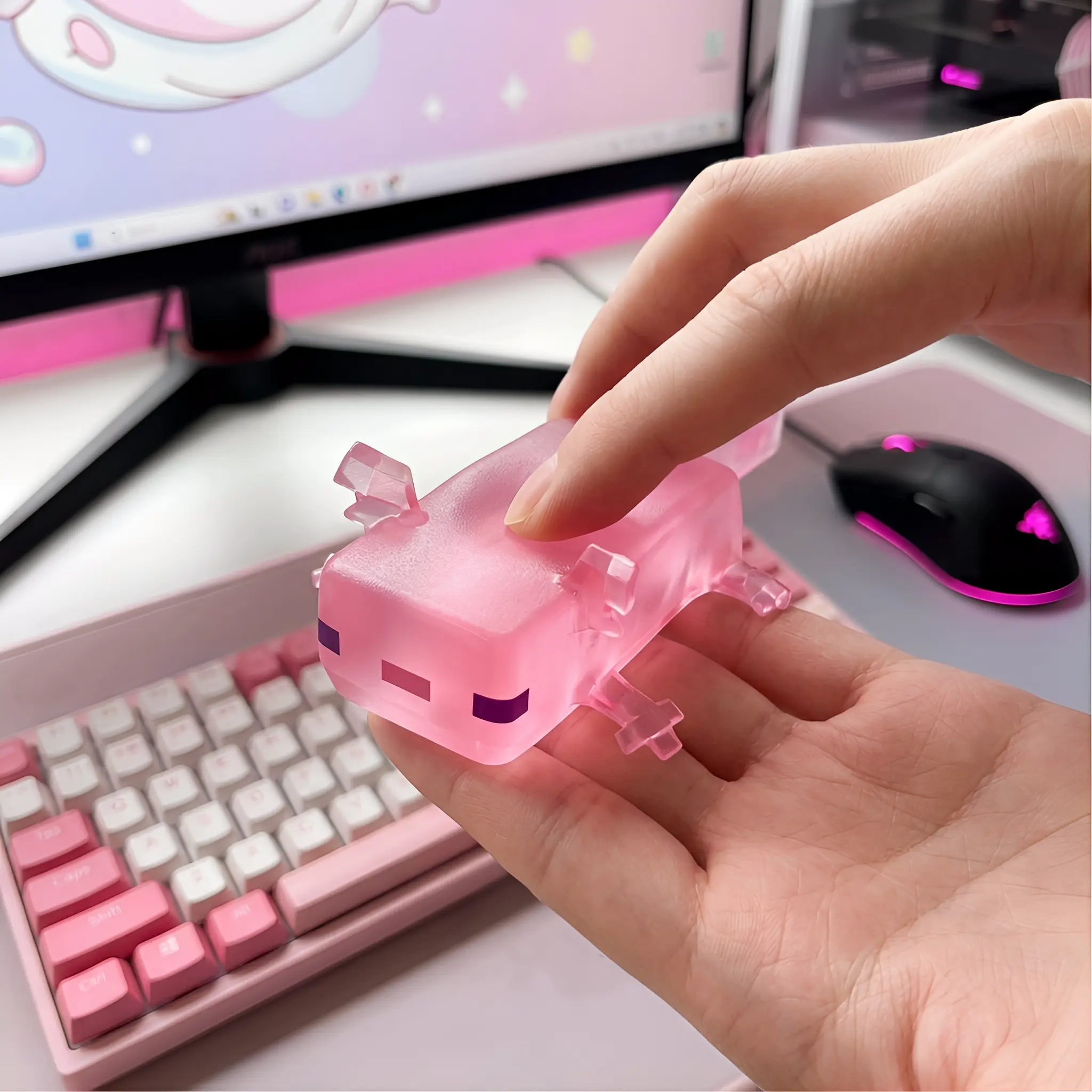 Pink PU-PVC Plastic Stress Relief Fidget Toy - Textured Block, Sensory Friendly, Universal-Size Calm Corner Indoor Emotional Regulation Tool, Durable Handles for Busy Hands, Classroom/Party Gifts