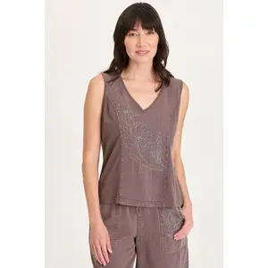Siska Embroidered Pinstripe V-Neck Tank