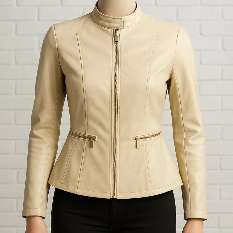 Baccini Beige Vegan Leather Jacket, Plus Size 2X for Women - Womenswear, Faux