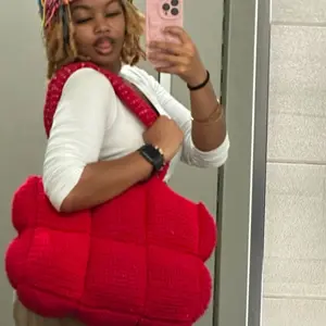 Handmade Crochet Red Puffer Tote Bag