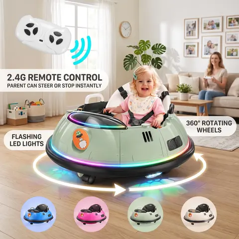 【Black Friday】GARVEE 12V Plastic Electric Ride-On Bumper Car Toy for Toddlers (18+ Months-6 Years) - Remote Control, 360 Spin, LED Lights, Dual Joysticks, Safety Belt, Music, 2-Speed Modes, Anti-Collision Padding, ASTM Certified, Unisex Kids Toys, Gifts