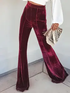 Women's Velvet High Waist Flare Pants, Sexy Slim Fit, Perfect for Parties, Dance Clubs, Beer Festivals, Music Festivals, Family Gatherings